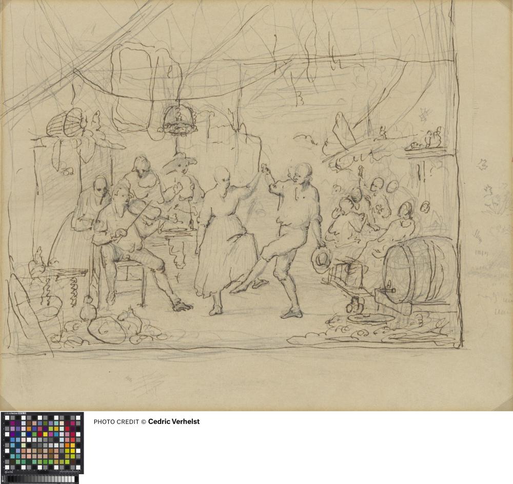 Herbergscène met dansend boerenpaar (verso)