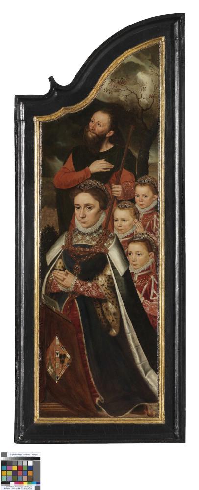 Christus aan het kruis met Maria  Johannes en Maria Magdalena Linkerluik