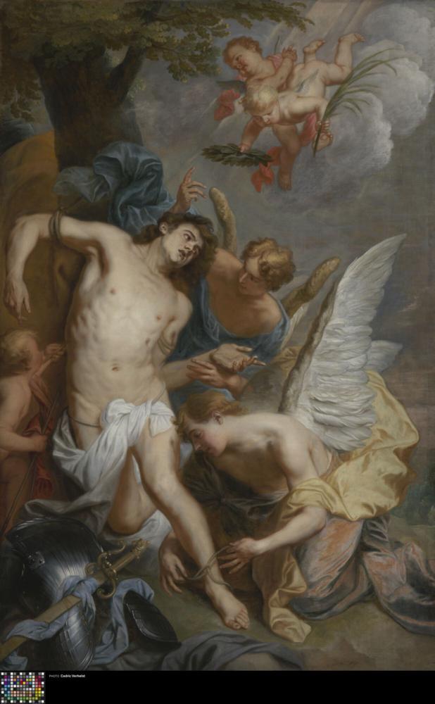 De heilige Sebastiaan wordt na zijn marteling door engelen getroost