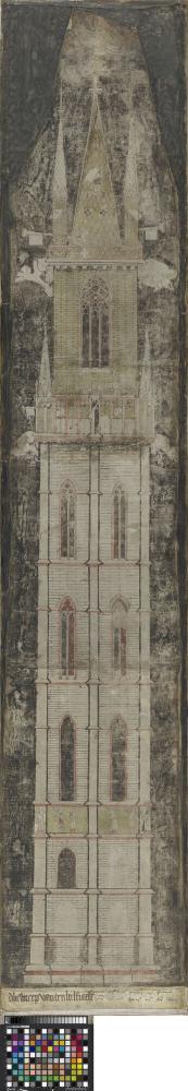 Dbweerp van den beelfroete, tekening van het Gentse belfort