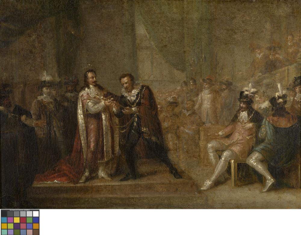 Peter Paul Rubens ontvangt een degen van Karel I van Engeland