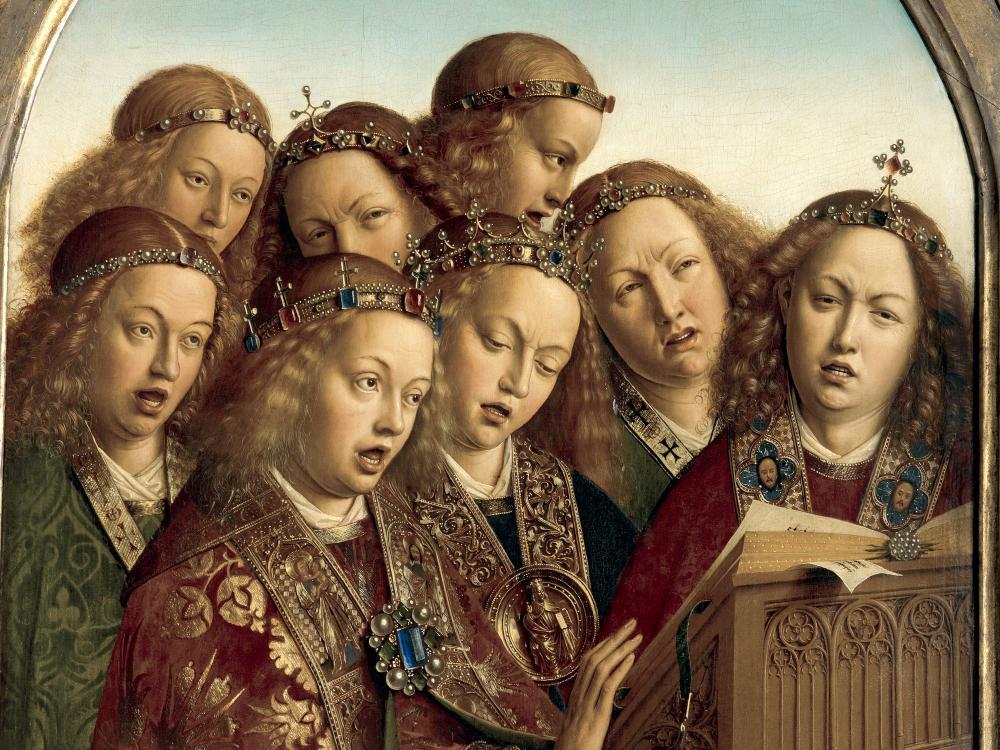 het Lam Gods: detail uit paneel De Zingende Engelen