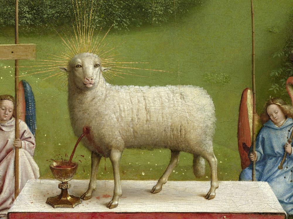 het Lam Gods: De Aanbidding van het Lam Gods Detail