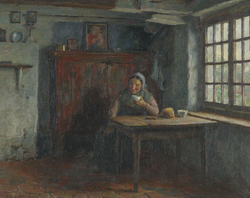Interieur met vissersvrouwen