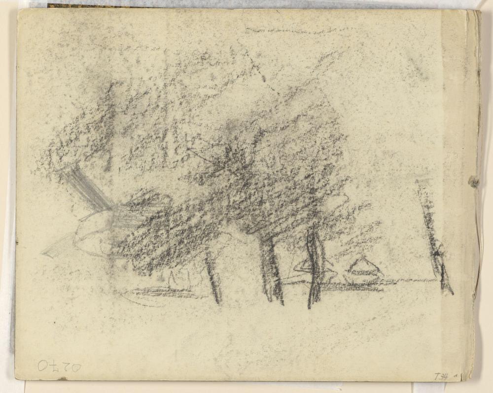 Landschap met wolken - Landschap met bomen en hooimijt - Detail van molen