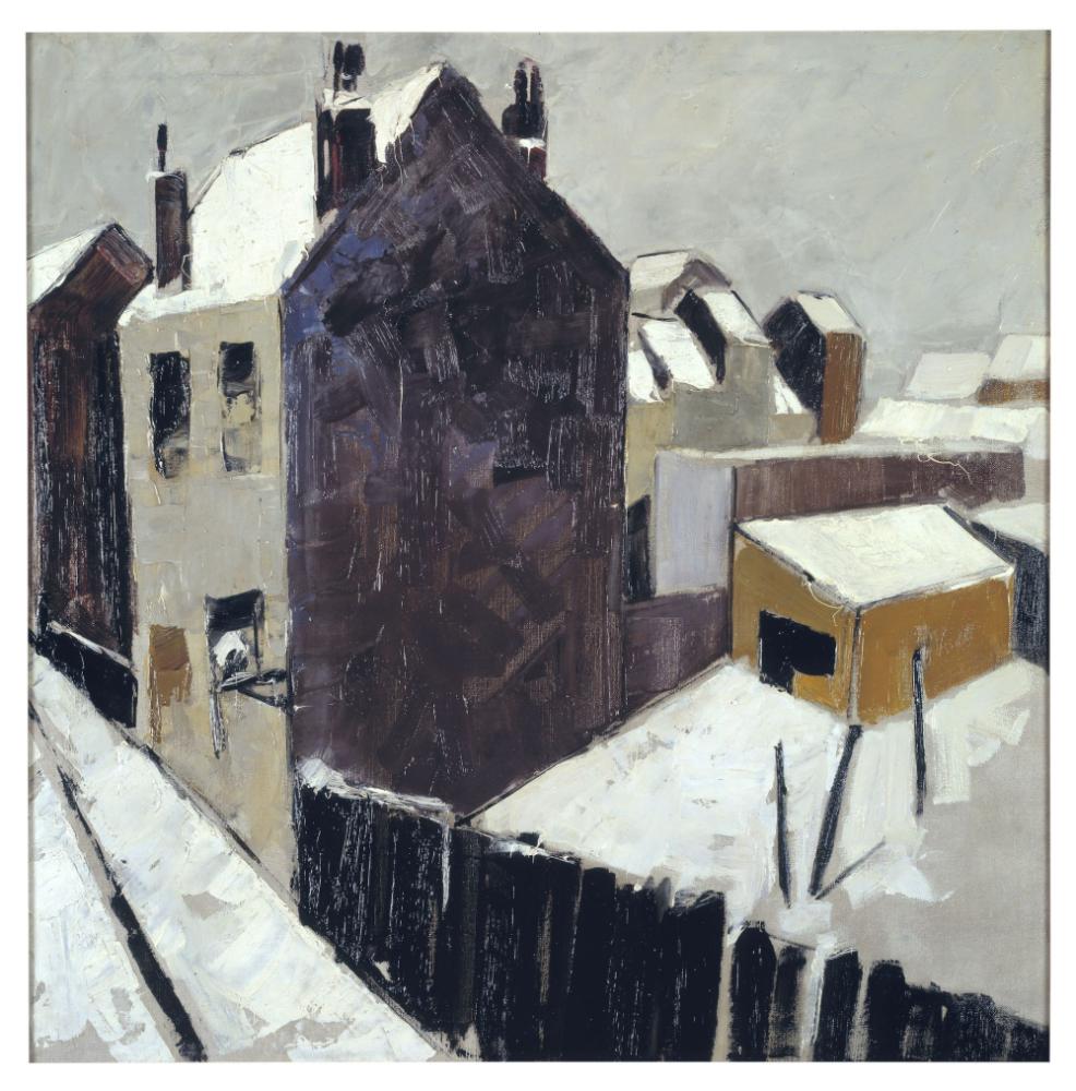 Huizen onder de sneeuw
