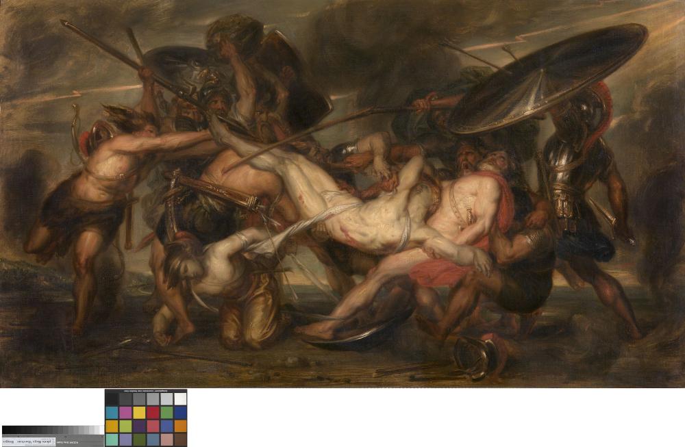 De Grieken en Trojanen vechten om het lijk van Patroclus