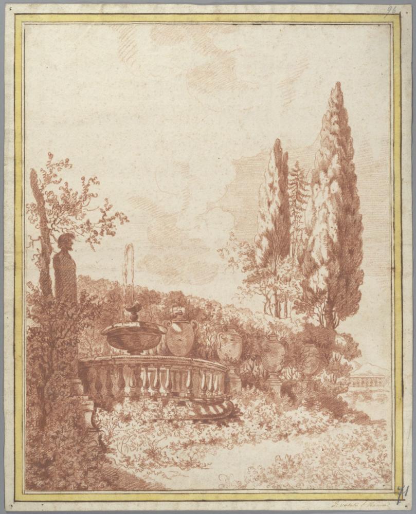 Hoekje van een tuin met fontein in Rome