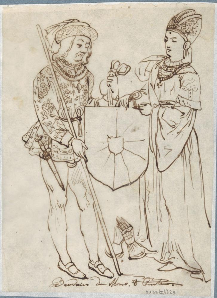 Boudewijn van Bergen en zijn vrouw gravin Margaretha met wapenschild