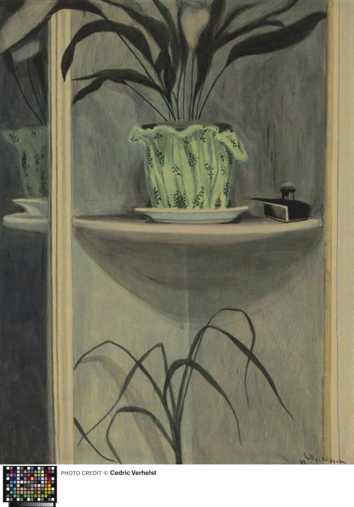 Planten,  inktpot en spiegel