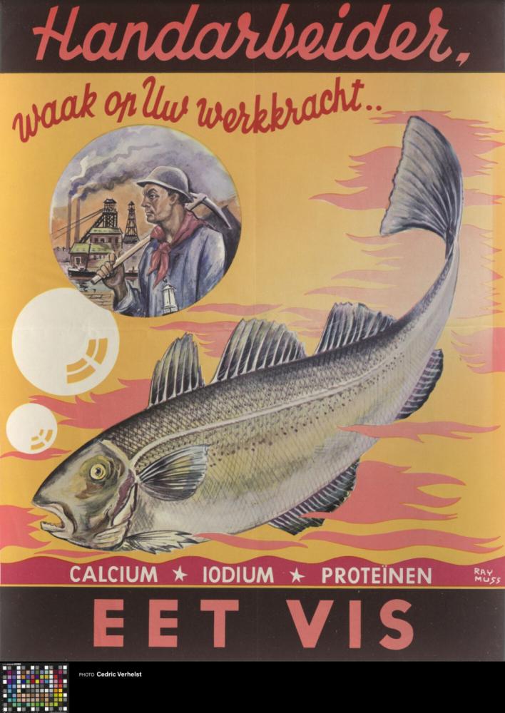 Affiche 'Handarbeider, waak op uw werkkracht - Eet Vis'