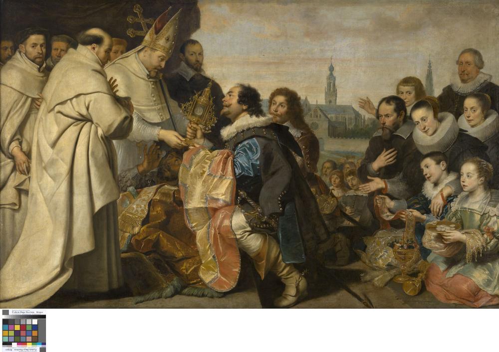 De Burgers van Antwerpen brengen de monstrans en de gewijde vaten die ze verstopt hadden voor Tanchelm naar de heilige Norbertus van Magdeburg