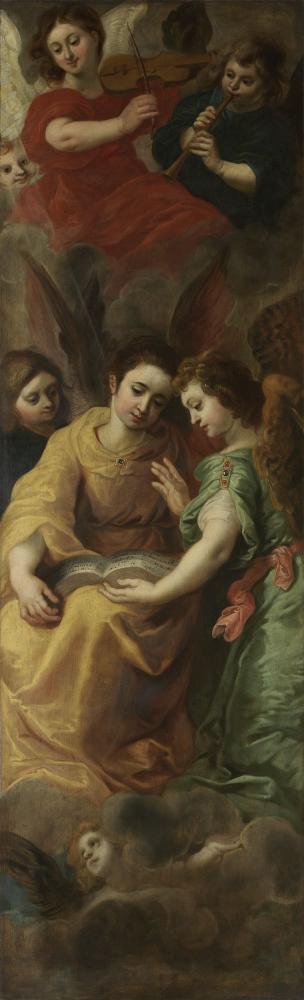 De Heilige Familie met engelen