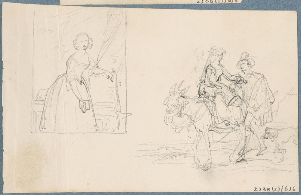 Portret van een vrouw en een figuurgroep