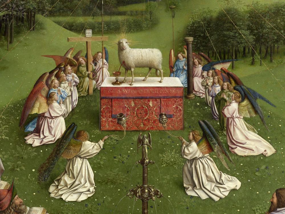 het Lam Gods: De Aanbidding van het Lam Gods Detail