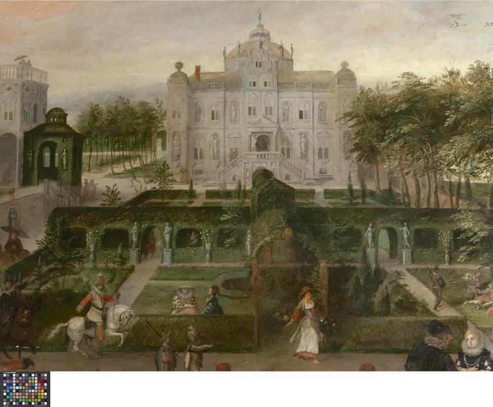 Landschap met feestvierend gezelschap