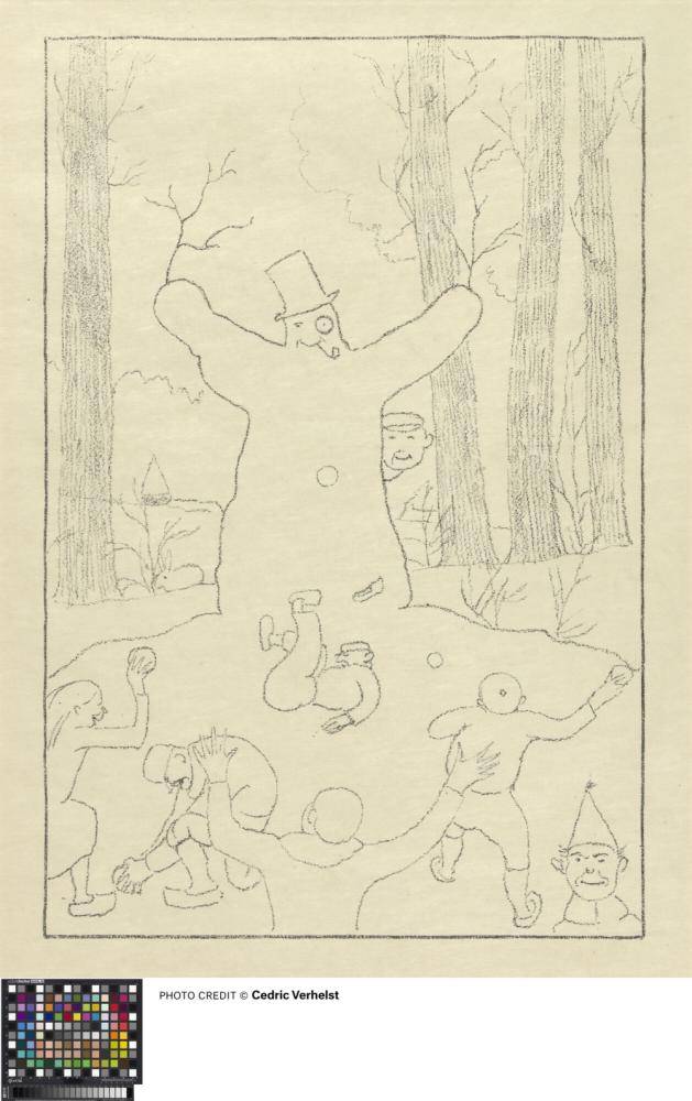 La bataille de boules de neige devant le bonhomme de neige