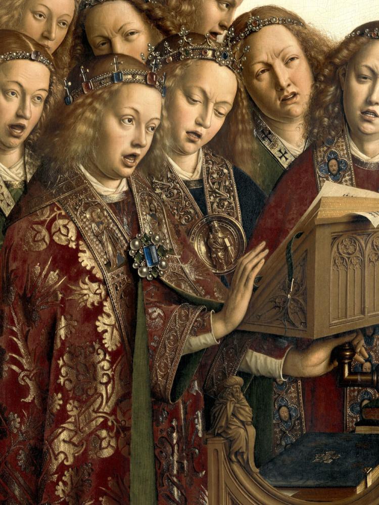 het Lam Gods: detail uit paneel De Zingende Engelen