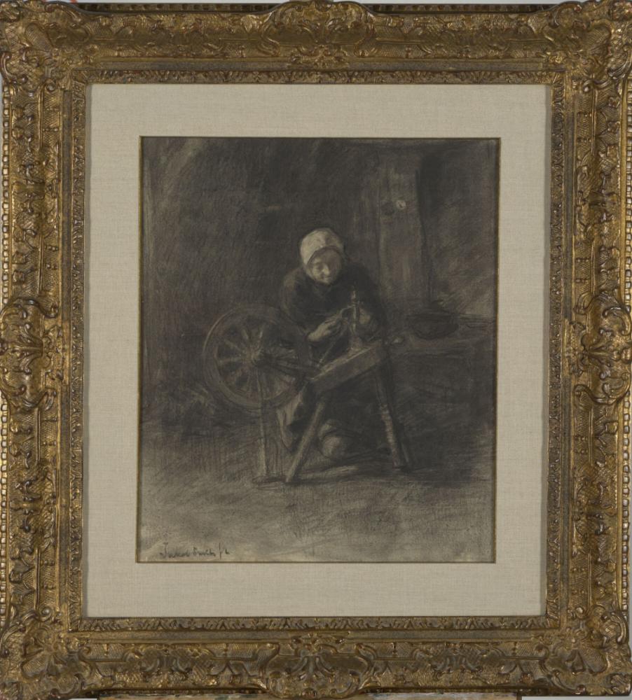 Vrouw bij spinnewiel