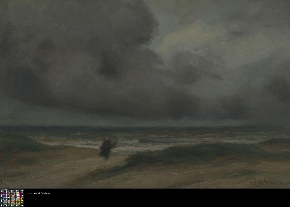 Vissersvrouw op het strand