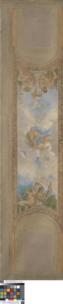 Muurdecoratie voor in een salon met mythologische taferelen  afbeelding van Aphrodite en eros