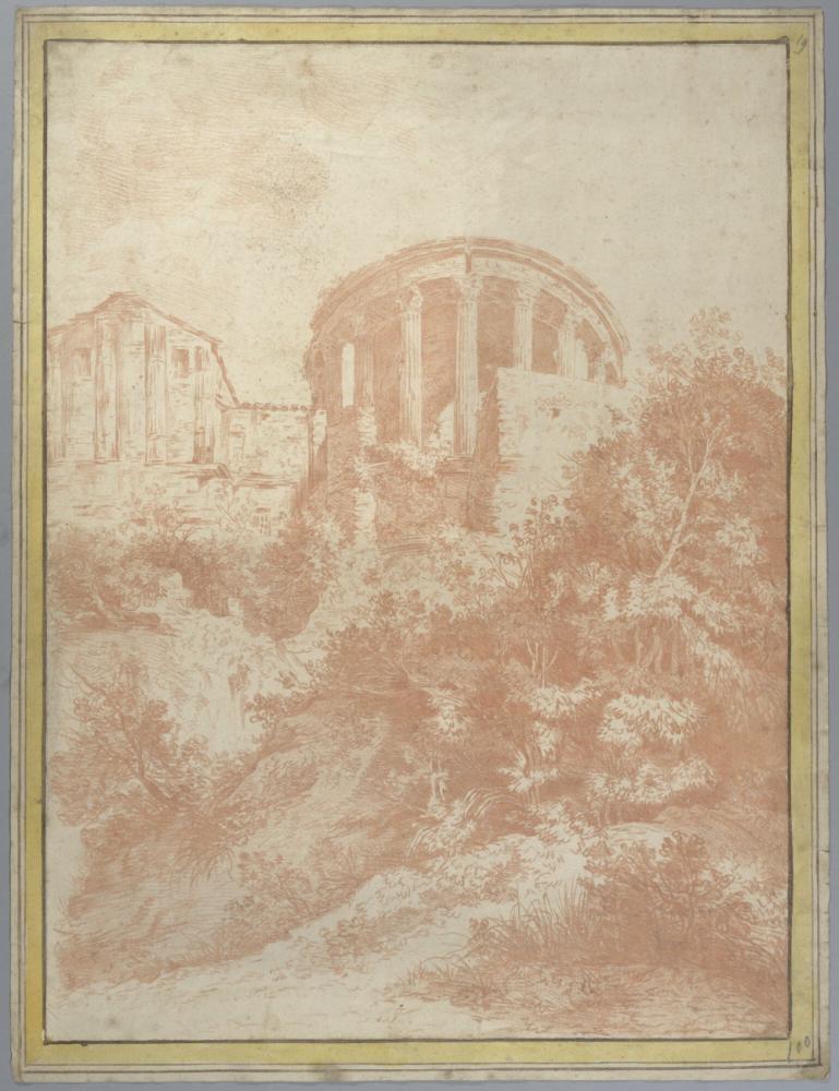 Landschap te Tivoli met gezicht op de tempel van de Sybille