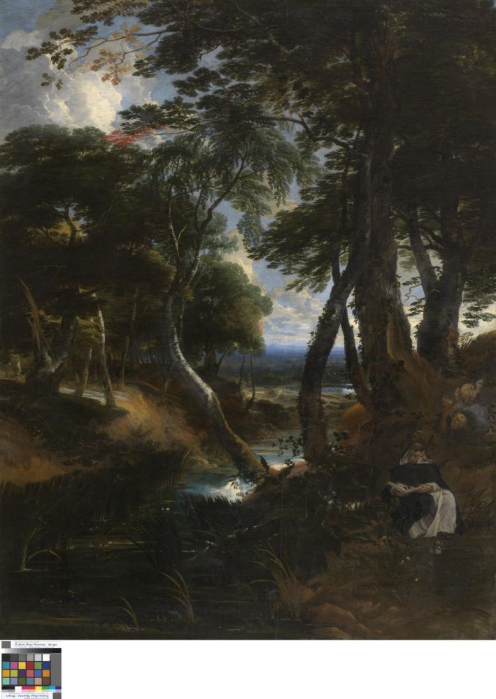 Boslandschap met de heilige Dominicus