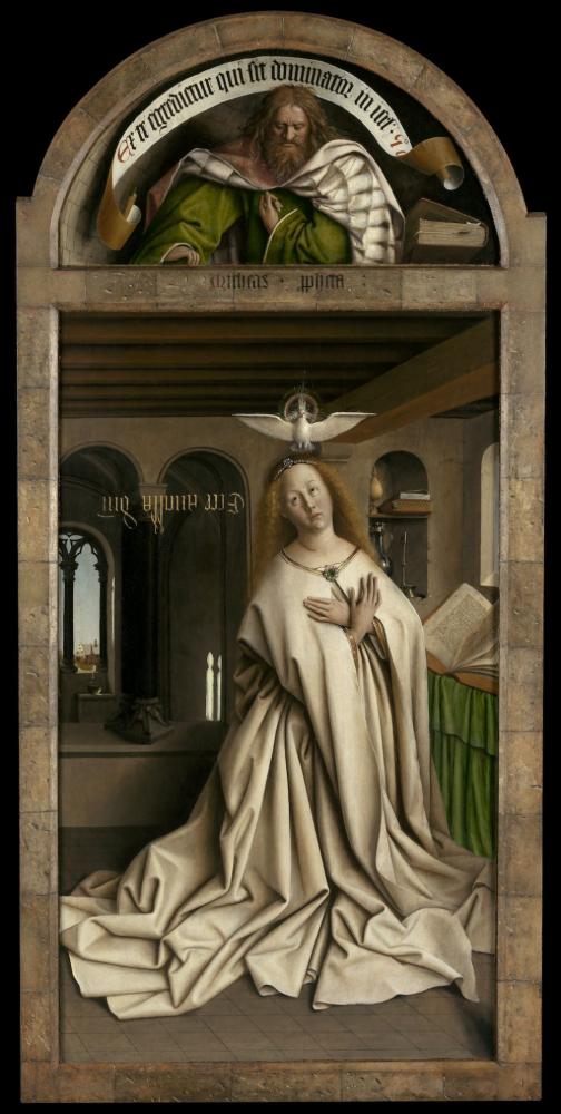 het Lam Gods: Paneel met De Profeet Micheas en Maria die de boodschap ontvangt van de Engel Gabriël