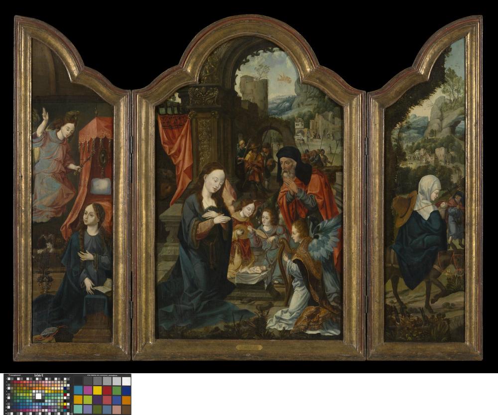 Triptiek De boodschap van de engel aan Maria De geboorte van Jezus De vlucht naar Egypte