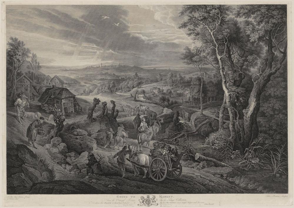 Een landschap met boeren naar de markt gaande