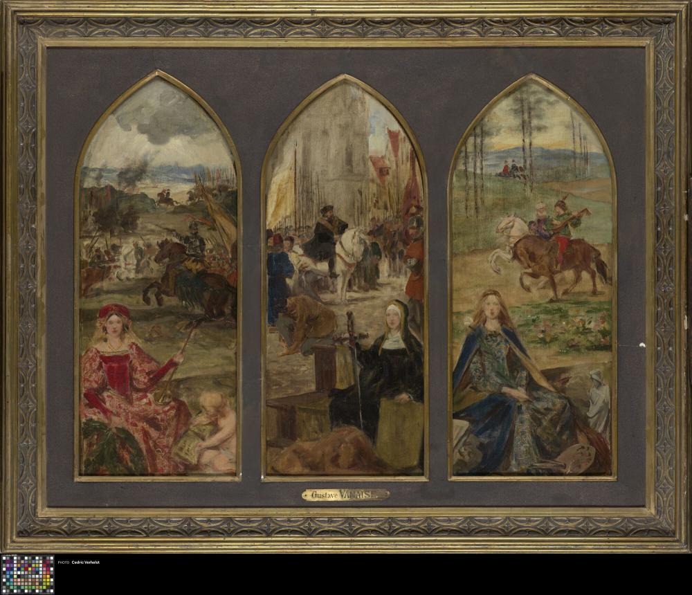 Ontwerp voor de triptiek met de militaire roem, de gemeentelijke macht en de kunsten voor Léopold Vander Kelen
