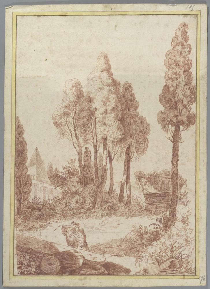 Landschap in de omgeving van Rome met op de achtergrond de piramide van Cestius