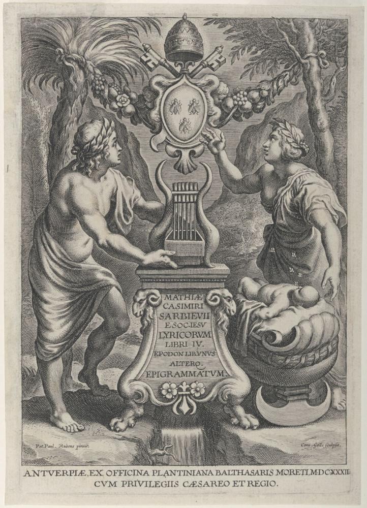 Titelblad van : Math Casimirus Sarbievius Lyricorum libri IV Antverpiae ex officina Plantiniana In4°