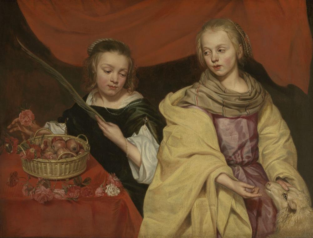 Twee meisjes als de heiligen Agnes en Dorothea