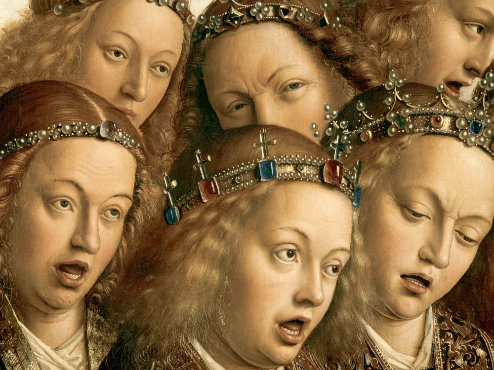 het Lam Gods: detail uit paneel De Zingende Engelen