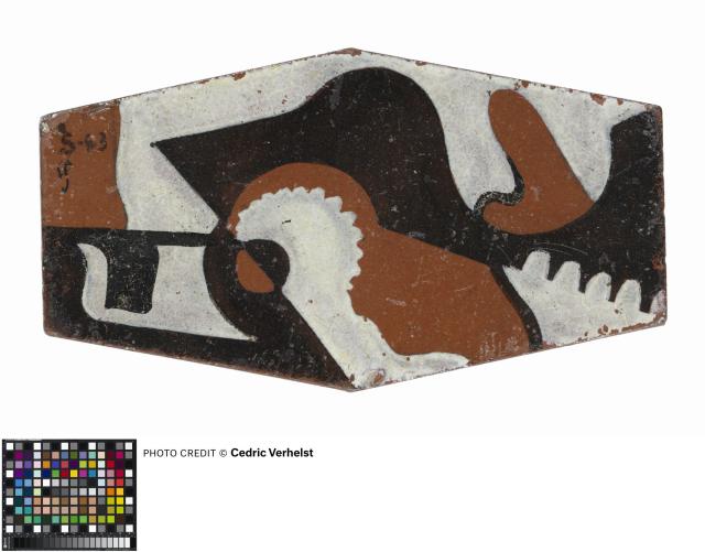 [Painted tile, to be looked at from all angles]