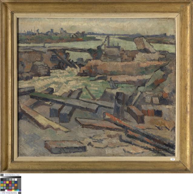 Zicht op Zeebrugge na het bombardement
