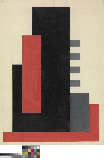 Compositie in zwart  grijs  rood