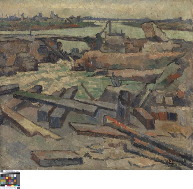 Zicht op Zeebrugge na het bombardement