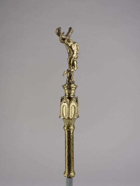 Onbekend, Staf van de schuttersgilde Sint-Sebastiaan, 19e eeuw, hout, messing
