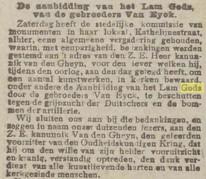 Bron: De Gentenaar, 20 november 1918, nieuwsvandegrooteoorlog.be