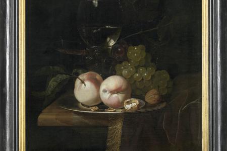 Stilleven met fruit en een wijnglas