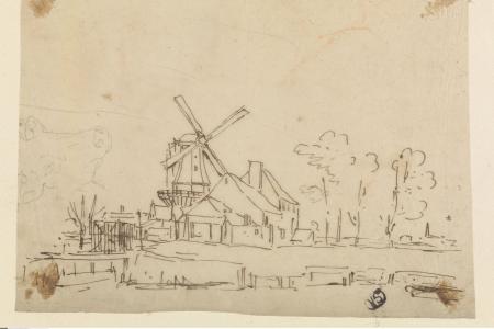 Landschap met windmolen en een koe