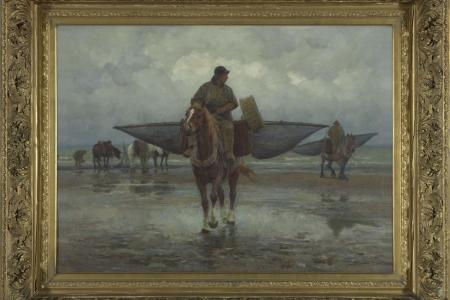 Paardenvissers op het strand