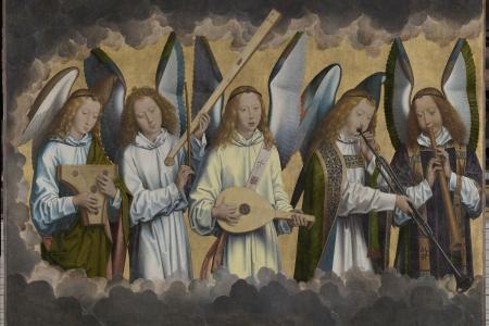 Christus met zingende en musicerende engelen