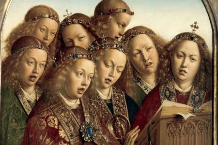 het Lam Gods: detail uit paneel De Zingende Engelen