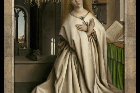 het Lam Gods: De Maagd Maria ontvangt de boodschap van de Engel Gabriël