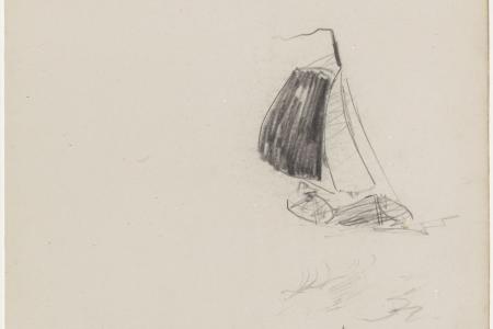 Zeilboot  dorpskerk en windmolen
