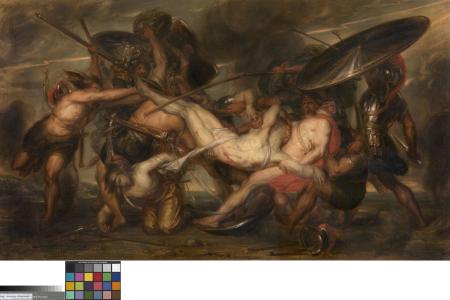 De Grieken en Trojanen vechten om het lijk van Patroclus