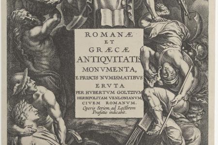 Titelblad van : Hubertus Goltzius Romanae et Graeciae antiquitatis monumenta Antverpiae ex officina Plantiniana Infolio